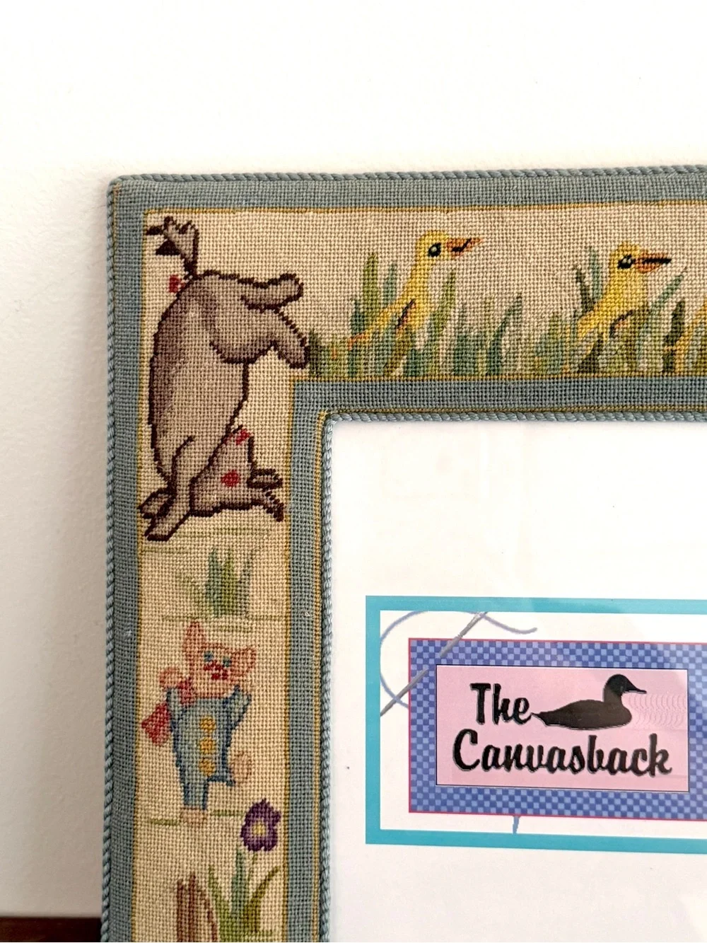 Vintage Needlepoint Picture Frame Classic Pooh & Friends Nursery Decor 7x9” Pic